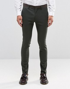 Строгие брюки скинни цвета хаки с контрастным поясом ASOS - Зеленый