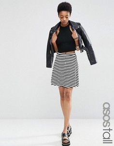Короткая расклешенная юбка в полоску на кнопках ASOS TALL - Мульти