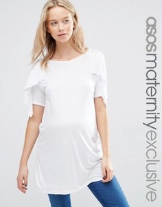 Футболка для беременных с оборками на рукавах ASOS Maternity - Белый
