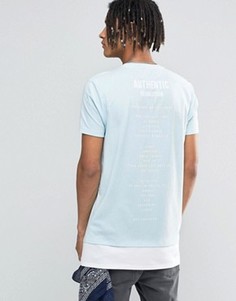 Синяя супердлинная футболка с принтом и контрастной кромкой ASOS - Синий