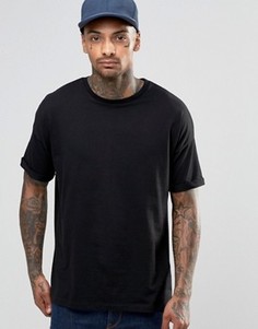 Черная oversize‑футболка с отворотами на рукавах ASOS - Черный