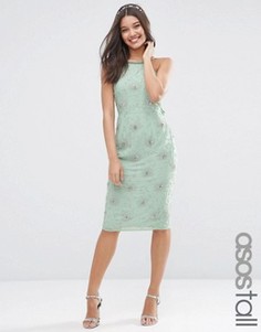 Платье миди с отделкой и драпировкой сзади ASOS TALL WEDDING - Зеленый