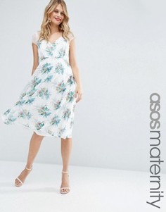 Платье миди для беременных с кружевом и принтом ASOS Maternity Kate - Мульти