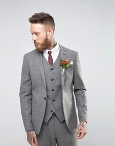 Серый твидовый пиджак узкого кроя ASOS WEDDING - Серый