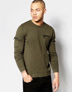Хлопковый джемпер с карманами на молнии на груди и рукаве ASOS - Зеленый