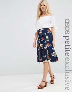 Юбка миди с цветочным принтом эксклюзивно для ASOS PETITE - Темно-синий