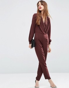 Комбинезон с запахом и длинными рукавами ASOS - Красный