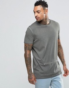 Удлиненная футболка с молнией спереди ASOS - Зеленый