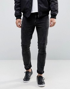 Черные джинсы скинни с прорехами и декоративной строчкой ASOS - Черный