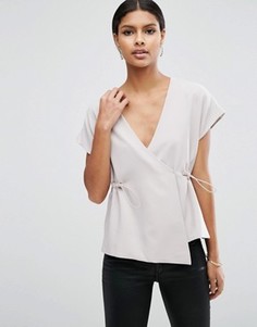 Топ с запахом и затягивающимся шнурком на талии ASOS - Серый