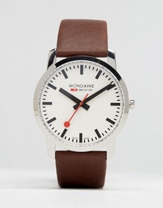 Часы с коричневым кожаным ремешком Mondaine 41 мм - Коричневый