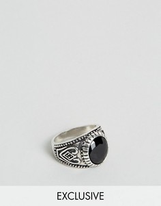 Черное кольцо с камнем Reclaimed Vintage - Серебряный