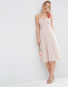 Присборенное платье миди с ремешком для цветка ASOS WEDDING - Розовый