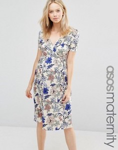 Платье миди для беременных с запахом и принтом ASOS Maternity - Мульти