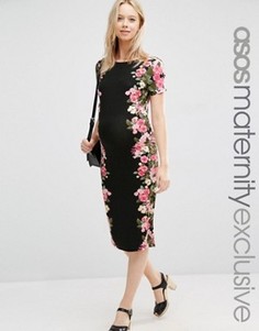 Облегающее платье для беременных с цветочным принтом ASOS Maternity - Черный