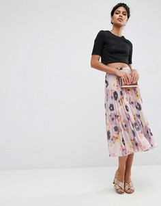 Плиссированная юбка миди с цветочным принтом ASOS - Мульти