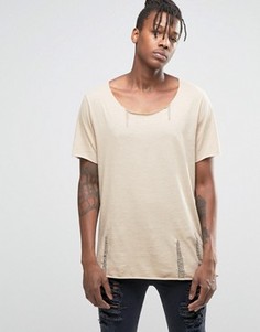 Бежевая меланжевая фактурная футболка с состаренным эффектом ASOS - Бежевый