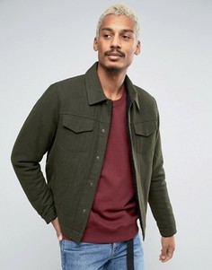 Полушерстяная куртка цвета хаки с подкладкой из искусственного меха ASOS - Зеленый