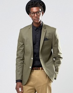 Хлопковый блейзер суперзауженного кроя ASOS - Зеленый