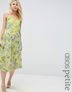 Платье с цветочным принтом и кружевной вставкой ASOS PETITE Premium - Желтый
