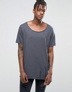 Меланжевая фактурная футболка цвета слоновой кости с состаренным эффектом ASOS - Серый