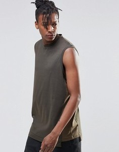 Oversize-футболка без рукавов цвета хаки с контрастными вставками ASOS - Зеленый