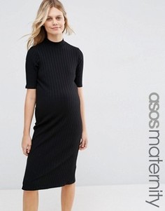 Облегающее платье миди для беременных в рубчик ASOS Maternity - Черный