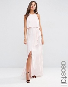 Платье макси с кроп-топом, оборкой и разрезом ASOS TALL - Розовый