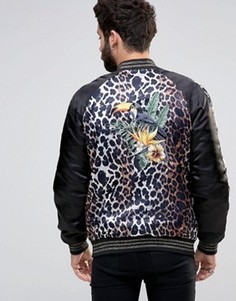 Куртка с леопардовым принтом и вышивкой тукана ASOS - Черный