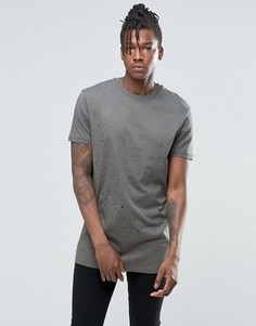 Удлиненная футболка цвета хаки с принтом ASOS - Зеленый