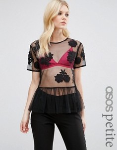Сетчатый топ с цветочной отделкой ASOS PETITE - Черный