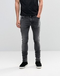 Черные мраморные удлиненные джинсы скинни со сборками ASOS - Черный