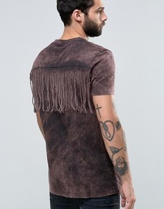Ржавая футболка с бахромой и эффектом кислотной стирки ASOS - Коричневый
