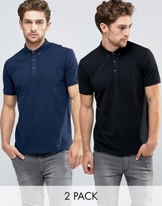 2 футболки-поло из пике (темно-синяя/черная) ASOS - СКИДКА 13 - Мульти