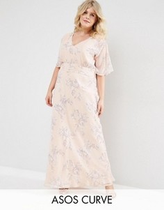 Платье макси с розами ASOS CURVE WEDDING - Розовый