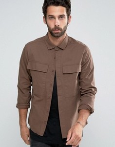 Коричневая укороченная рубашка навыпуск с оversize-карманами ASOS - Коричневый