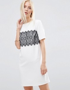 Цельнокройное платье с кружевной вставкой ASOS - Кремовый