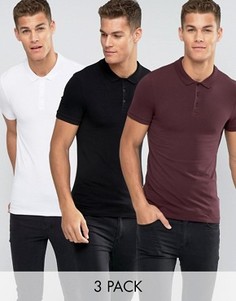 3 облегающие футболки-поло (белая/черная/бордовая) ASOS - СКИДКА 17 - Мульти