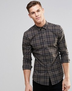 Зауженная клетчатая рубашка цвета хаки с длинными рукавами ASOS - Зеленый