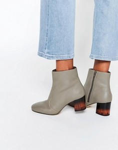 Кожаные ботильоны на каблуке ASOS REA - Серый