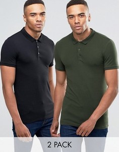 2 трикотажные футболки-поло (черная/зеленая) ASOS - СКИДКА 10 - Мульти