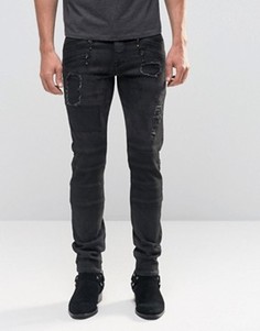 Pваные зауженные джинсы в байкерском стиле ASOS - Черный