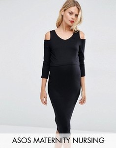 Двухслойное облегающее платье миди с открытыми плечами ASOS Maternity NURSING - Черный