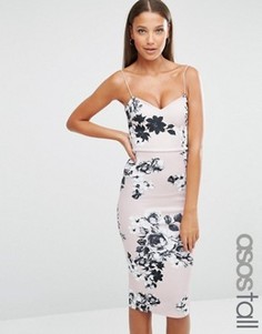 Платье-футляр миди на бретельках с цветочным принтом ASOS TALL - Мульти