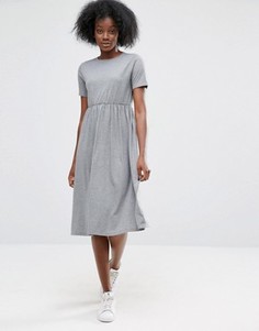 Платье миди с присборенной юбкой и вырезом сзади ASOS - Серый