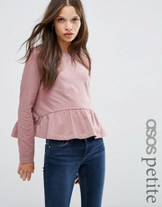 Свободный топ с рюшами по низу ASOS PETITE - Бежевый