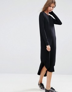 Свободное платье в рубчик с асимметричным краем ASOS - Черный