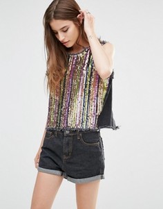 Джинсовый топ с пайетками спереди и открытой спиной Liquor &amp; Poker - Черный