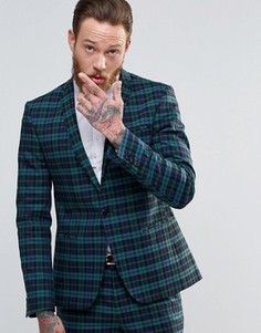 Зауженный пиджак в клетку тартан ASOS - Темно-синий