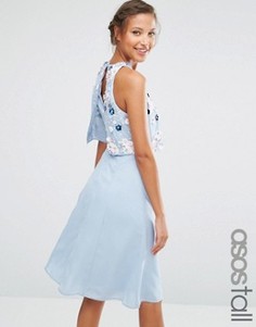 Платье миди с кроп‑топом и цветочной 3D‑отделкой ASOS TALL - Синий